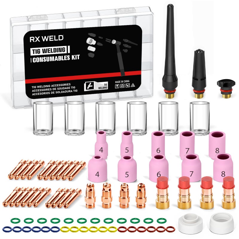 RX WELD 79PCS TIG Welding Accessories Torch Kit Stubby Gas Lens #10#12 lass Cup For WP-17/18/26 - Image 1